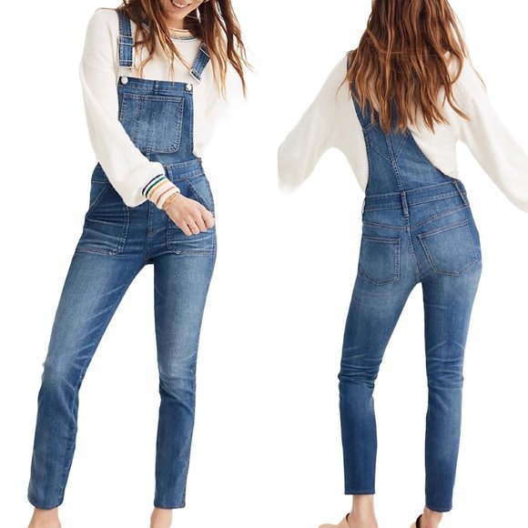 Madewell Denim - Madewell Skinny Blue Indigo Overalls Denim Side Zip Adjustable XS High Waist